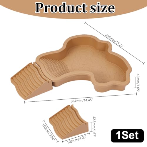 Reptile Bathing Pool with Ramp and Climbing Stairs 26.7x28x4.2cm Large Tortoise Food Water Dish Reptile Feeding Bowl Aquarium Ornament for Lizards, Geckos, Snakes, Bearded Dragons