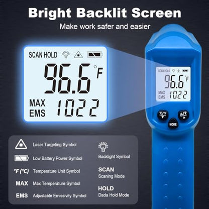 Infrared Thermometer Temperature Gun - 58 ℉~1022 ℉ (- 50 ℃~550 ℃) Non-Contact Digital Laser Infrared Ir Thermometer for Cooking, Barbecue, Food, Repair (Blue) - color: Blue1