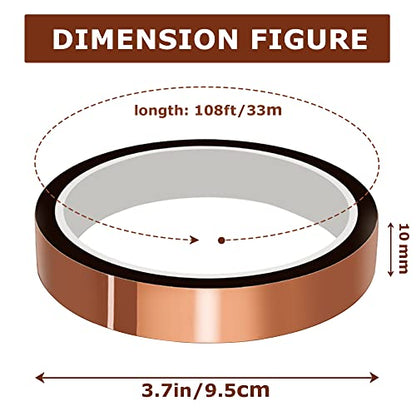 High Temperature Tape Heat Tape Heat Resistant Tape Heat Transfer Tape Heat Tape for Sublimation No Residue 10mm X 33m 108ft (Yellow-2 Roll) - color: A-Yellow-2 Roll