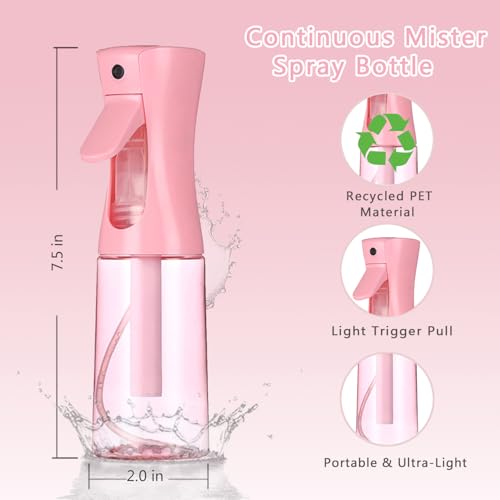 3 Pack Spray Bottles, 2-Pack Continuous Spray Bottles,Fine Water Mist Spray Bottles for Hair 6.8 OZ (200 ML) and 1oz 30ml Travel Spray Bottle Mister for Cleaning,Hairstyling,Plants,Pets Pink Black - color: Pink Black