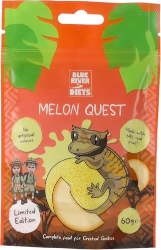 Blue River Diets Complete Crested Gecko Food for Crested Geckos | All-Natural Gecko Food Made in the UK | 2.10oz Melon Quest | 69% Real Fruit