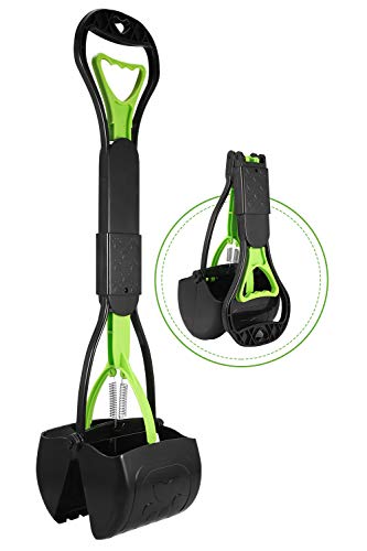 Non-Breakable Pet Pooper Scooper for Dogs and Cats with Long Handle High Strength Material and Durable Spring for Easy Grass and Gravel Pick Up - color: Green