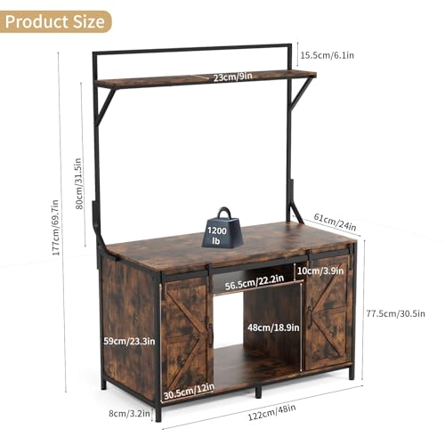 VOWNER 48"x24"Reptile Tank Stand with Power Outlet & Storage Cabinet, Brown | Fits up to 120 Gallon Bearded Dragon Tank, Sliding Barn Doors, Heavy Duty Aquarium Stand, Reptile Turtle Terrarium Stand - color: Rustic Brown