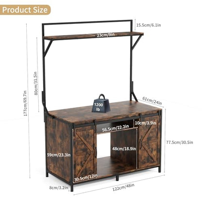 VOWNER 48"x24"Reptile Tank Stand with Power Outlet & Storage Cabinet, Brown | Fits up to 120 Gallon Bearded Dragon Tank, Sliding Barn Doors, Heavy Duty Aquarium Stand, Reptile Turtle Terrarium Stand - color: Rustic Brown
