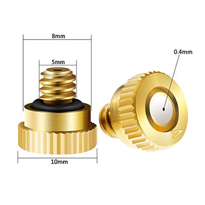 Hotop 40 Pieces Brass Misting Nozzle, Low Pressure Atomizing Mist Nozzle, 10/24 UNC Orifice Replacement Heads for Greenhouse Landscaping and Outdoor Cooling System (0.4 mm)