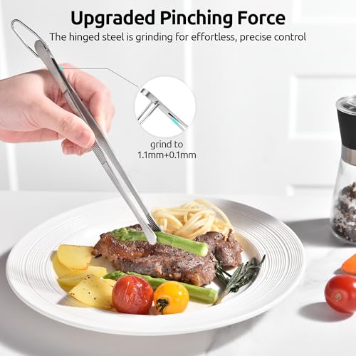 U-Taste 1 Tablespoon Metal Measuring Spoon Set of 2 with Short Handled Measure Scooper (Silver, 1Tbsp/15ml) and 8in Kitchen Plating Tweezer:18/8 Stainless Steel Food-Grade Metal Food Tong (Round Tip)