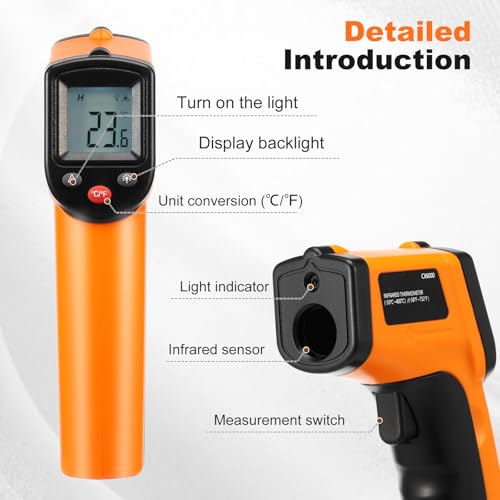 Laser Temperature Gun, Non-Contact Digital Infrared Thermometer, Adjustable Emissivity, -58℉~752℉ Precision Temperature Tester Handheld for Grill, Meat, Food, Candy, Automotive, HVAC Tools
