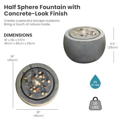 Tankana Garden Medium Water Fountain Outdoor Bubbler Water Feature Indoor with Lights & Pump and Pebbles Waterfall Fountains for Patio Deck Yard Home Decor Gray, 18 "L x 18" W x 11.5" H