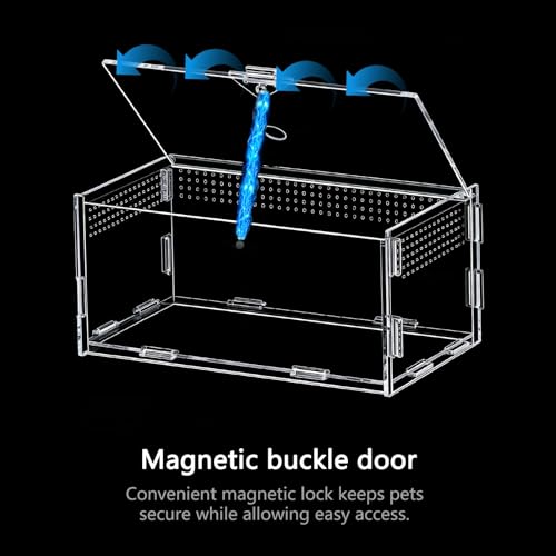 Jumping Spider Enclosure, Small Reptile Insect Terrarium, Spider Tank with Magnetic Door & All-Side Vent, Pre-Assembled Habitat for Spiderling, Mantis, Tarantula, Snail 4.7" * 4.7" * 7.8(Horizontal)