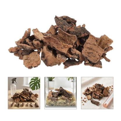Natural Cork Bark Pieces for Reptile Enclosure, Smooth Edges Wood Substrate 8x4.5x0.4cm, Supports Humidity Gradients and Lowers Skin Abrasions, for Tortoise and Snake in Chameleon