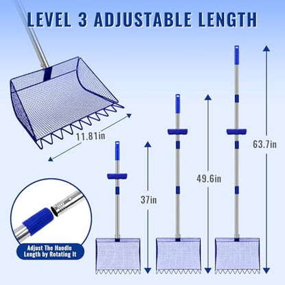 2-in-1 Chicken Coop Scooper: Extra Large 12” Poop Scooper & Rake with Adjustable Handle (37”-65”) | Heavy-Duty Metal Shovel for Quick Pet Waste, Rabbit, Guinea, Barn Cleaning | US Patent Pending, Blue - color: Blue