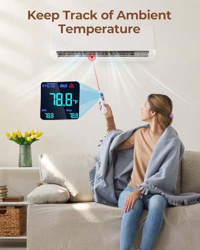 Infrared Thermometer Gun, Heat Temp Temperature Gun with Meat Probe 2-in-1, Digital IR Laser Thermometer Gun for Cooking, Pizza Oven, Meat, Griddle, Grill, HVAC