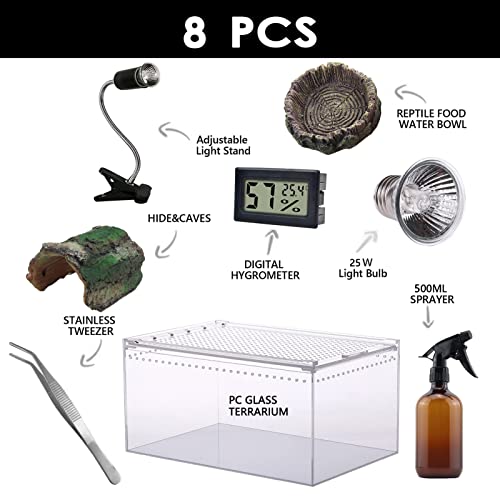 Reptile Terrarium - Amphibian Tank Starter Kit, Eco Rainforest Feeding Box, Amphibian Feeding Box, Suitable for breeding Lizards, Snakes, Chameleons,Jumping Spiders