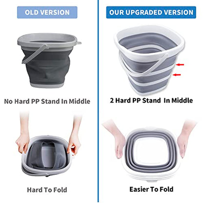 2 Pack Collapsible Buckets 10L 2.6 Gallon Cleaning Bucket Mop Bucket Folding Foldable Portable Small Plastic Water Supplies for Outdoor Garden Camping Fishing Car Wash Space Saving Square Grey Blue - color: 2 Pack - Blue+grey - 10l