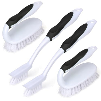 Scrub Brush Set, 4 Pack Deep Cleaning Brush Kit, Black | 2 Scrub Brush, 2 Tile & Grout Brush with Built-in Scraper, Household Commercial Scrubber for Floor, Shower, Pool Wall, Tub - color: Black