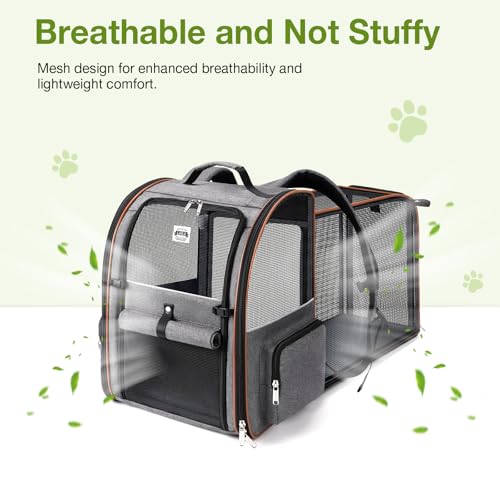 Cat Carrier Backpack, Expandable Pet Carrier with Sun Shade & Full Front Opening, Breathable Mesh Backpack for Small Dogs & Medium Cats Up to 18 Lbs, Foldable for Hiking, Camping (Grey) - color: Grey