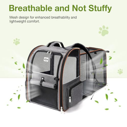 Cat Carrier Backpack, Expandable Pet Carrier with Sun Shade & Full Front Opening, Breathable Mesh Backpack for Small Dogs & Medium Cats Up to 18 Lbs, Foldable for Hiking, Camping (Grey) - color: Grey