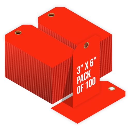 Tags 4 Less 15 Mil Waterproof Plastic Tags, Pack of 100 – 3” x 6” Heavy Duty Plastic Tags for Labeling, Outdoor Tagging, Equipment Labeling, Luggage, Valves & More (Fluorescent Orange/Red) - color: Fluorescent Orange/Red, size: 3" x 6"