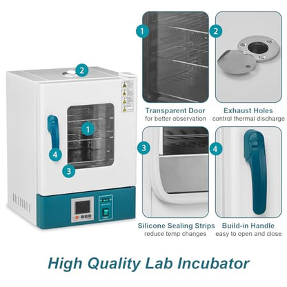 PioneerWorks Lab Incubator 20L RT 0-65℃ Incubator Scientific Digital Incubator PID Temperature Control, Microbiological Laboratory Incubator for Culture Seed Medical Science Germination