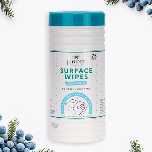 Juniper CLEAN 1 Pack Surface Cleaning Wipes Bleach Free, All-Purpose Cleaner for Bathroom, Kitchen, Office, 75 Count Canister, 7.5" x 7" Sheet, Fresh Scent, Lint Free & Durable - size: 75 Count (Pack of 1)