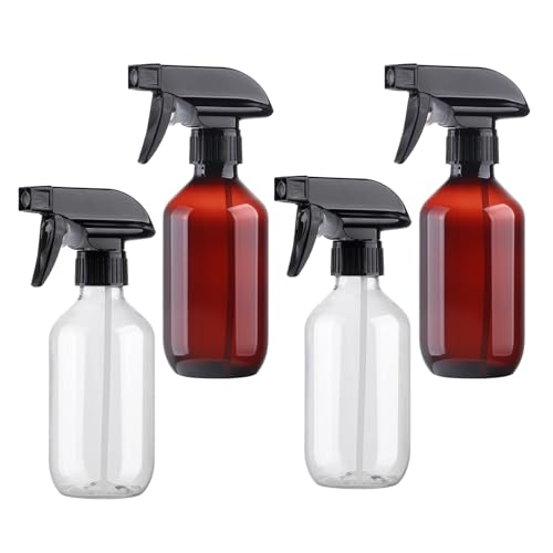Spray Bottles 4Pack 10oz Fine Mist Empty Squirt Bottle for Cleaning | Refillable Plastic Water Spray Bottle with Adjustable Nozzle BPA Free Small Spray Bottle for Hair Plants Pet Training - color: 2clear+2brown