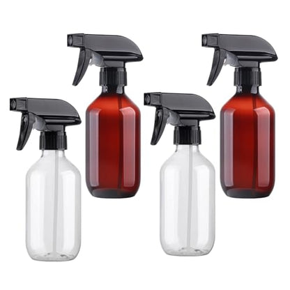 Spray Bottles 4Pack 10oz Fine Mist Empty Squirt Bottle for Cleaning | Refillable Plastic Water Spray Bottle with Adjustable Nozzle BPA Free Small Spray Bottle for Hair Plants Pet Training - color: 2clear+2brown