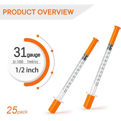 1ml 31g 1/2", Individually Packed, Lab Supplies, PACK 25. - size: 1ml-31G 1/2"-25