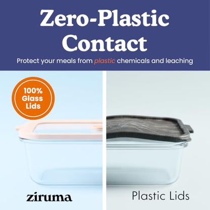 Non-Toxic Glass Food Containers with Lids, 4-Pack, Multi-Size, Beige | Plastic & BPA free. Glass body, glass lid & platinum silicone seal. Airtight & leakproof. Freezer & microwave safe. - color: Beige, size: Multi Size