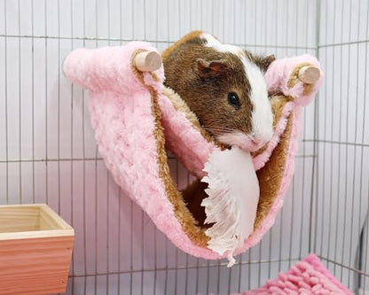 Fleece Winter Warm Rat Hammock, Double Layer Hanging Birds Nest Bed Tent with Warm Fleece, Bird Cage Stand Perch, Hideaway Cave Bed Accessories for Rat, Guinea Pig, Chinchilla (Pink) - color: Pink