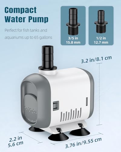 Pawfly Small Fountain Pump, 320 GPH Submersible Water Pump for Fountain, 18 W Mini Water Pump with 4.9 ft. High Lift, Quiet Water Fountain Pump for Aquarium Fish Tank & Waterfall - size: 320 GPH