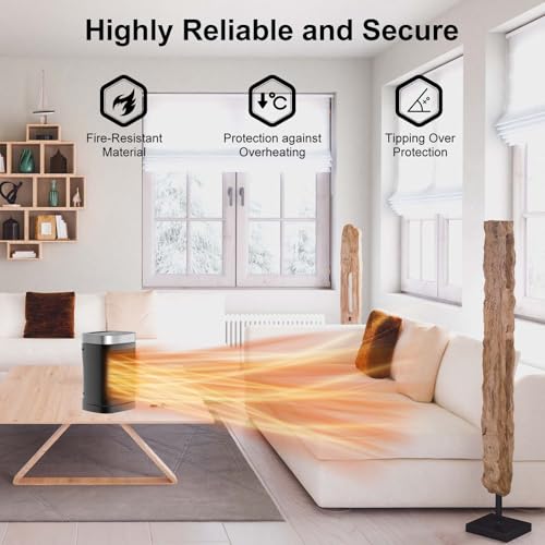 Space Heater, Portable PTC Ceramic Heater for Indoor Use, 1-12H Timer, Remote Control, 70° Oscillation, Overheat & Tip-Over Protection, Suitable for Office and Bedroom - size: 9.96''/70°Oscillation