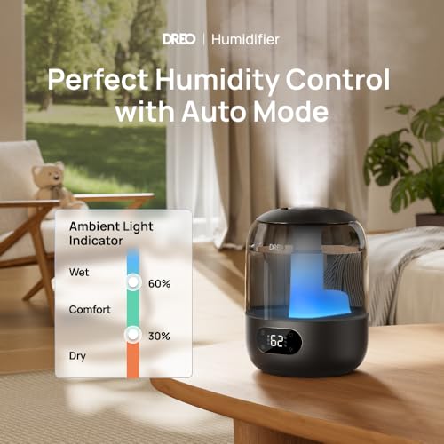 DREO 3L Humidifiers for Bedroom, 30H Runtime, 26 dB Quiet, Black | Easy to Refill & Clean, Precise Humidity Control, Night light, 360° Nozzle, Cool Mist Air Humidifier for Large Room, Baby - color: Black, size: 3L
