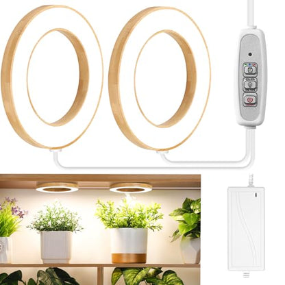 LORDEM 6.3" Bamboo Ceiling Grow Light for Indoor Plants, 144 LEDs Full Spectrum Grow Lamp, Under Cabinet Plant Light with 4/8/12H Auto Timer, 3 Switch Modes, 4 Dimmable Brightness Levels, Dual Head - color: Dual Light--Bamboo