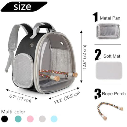 Small Bird Travel Backpack Carrier Cage, Backpack to Transport Backpack Carrier with Metal Tray Stand Perch for Parakeet Cockatiel Budgies Vet Carry Book Bag Black - color: Black