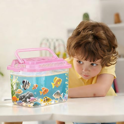 Leinuosen 12 Pcs Plastic Reptile Terrariums Carrier Cage Small Fish Transport Container with Handle Tarantula Enclosure Snake Breeding Box Hatching Container Clear Tank Aquarium for Crab Turtle