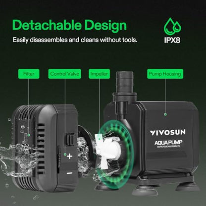 VIVOSUN 400GPH Submersible Fountain Water Pump for Pond, Aquarium, Statuary | 1500L/H, 15W, Ultra Quiet Water Pump with 5.2ft High Lift and 5ft Power Cord, 3 Nozzles for Hydroponics, Fish Tank, Black - size: 5"×4"-400