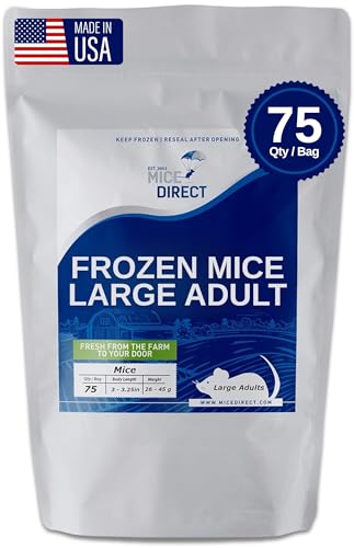 MiceDirect Frozen Large Adult Feeder Mice Food for Adult Ball Pythons Juvenile Red Tale Boa Monitors Lizards, 40 Ounce (75 Count) - size: 3-3.25 Inches (Pack of 75)
