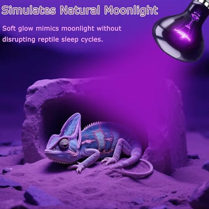 Reptile Night Light Bulb, UVA Heat Lamp, Simulated Moonlight Glow | Creates a Gentle Nighttime Environment, Promotes Natural Activity Cycles, Ideal for Reptile Habitats & Terrariums - color: Purple Moonlight, size: 75W-3.15″