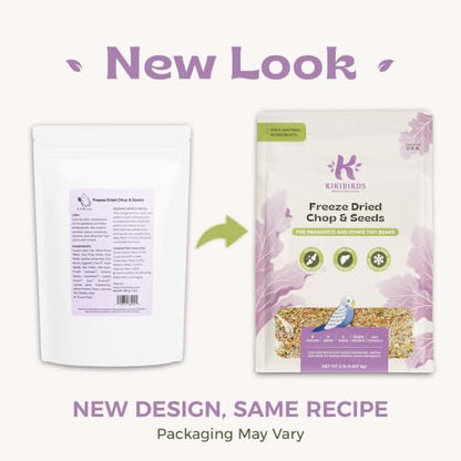 Freeze-Dried Chop & Seeds for Parakeet | Low Fat Food with Beta-Carotenoids, Calcium & Iodine | All Natural for Budgies & Small Parrots | Feather & Bone Health (2 lbs)