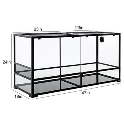 REPTIZOO 88 Gallon Large Reptile Terrarium 48" x 18" x 24" Knock-Down Glass Reptile Tank with Double Hinge Door & Screen Ventilation, Supporting Used as 2 Separate Habitats Easy Assembly - size: 48" x 18" x 24"