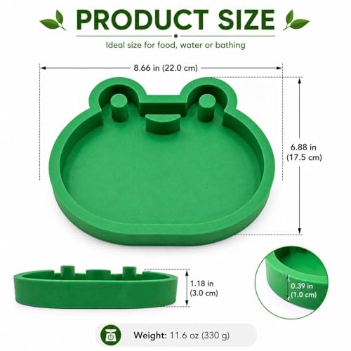 Cute Frog Reptile Water Dish, Creative Amphibian Food Bowl & Shallow Pool for Horned Frogs, Toads, Geckos, Hermit Crabs, Small Lizard Tank Habitat Decor Accessories, Easy-Clean Dual-Color Design