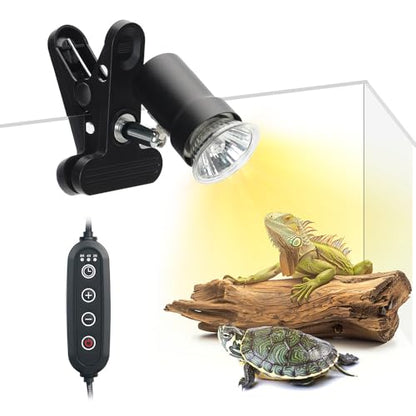 Reptile Heat Lamp with 360° Rotatable Clamp Basking Spot Lamp with 50W UVA UVB Heat Bulb Simulated Sunlight Heating Lamp with Timer&Dimmer for Turtles Lizards Snakes Amphibian Terrariums - size: Reptile Heat Lamp (Timer And Dimmer)