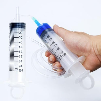 100cc Plastic Syringe - Large Syringe for Liquid with 40" Tubing, Syringes for Liquid, 4 Pack - size: 100ml