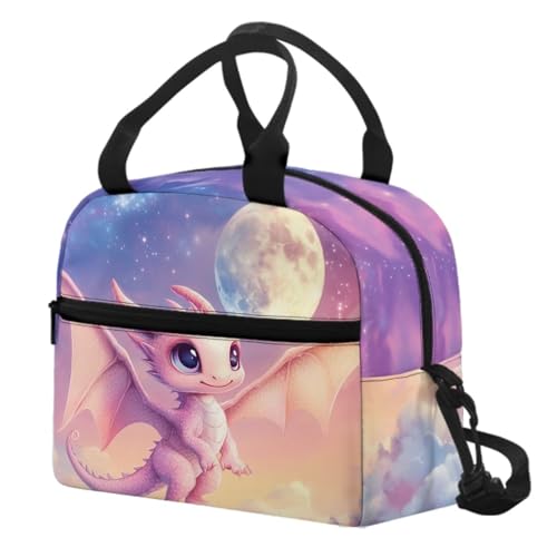 Dragon Lunch Box Kids Girl 10-12 Lunch Bag Kwaii Insulated Lunch Bag Outdoor Camping Lunchbox Cute Picnic Lunchbag with Shoulder Straps Moon Portable Lunch Boxes - color: Dragon Moon
