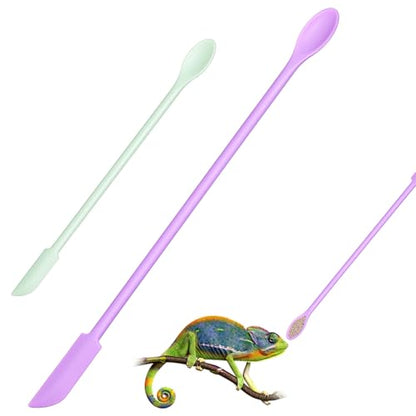 4 Pcs Reptile Feeding Tongs, Silicone Crested Gecko Food Spoon Set, Long Handle Reptile Spoon & Spatula for Lizard Gargoyle Bearded Dragon, Dual Size Purple Green Mixing Stirring Tool for Powder Fruit