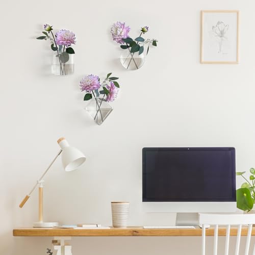 Mkono Wall Propagation Planters Hanging Glass Plant Vase Holder, 3 Pack | Three Shapes Terrariums Station,for Indoor Hydroponic Plants Flowers,Easy to Install,Home Bathroom Decor, Plant Lover Gift