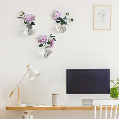 Mkono Wall Propagation Planters Hanging Glass Plant Vase Holder, 3 Pack | Three Shapes Terrariums Station,for Indoor Hydroponic Plants Flowers,Easy to Install,Home Bathroom Decor, Plant Lover Gift
