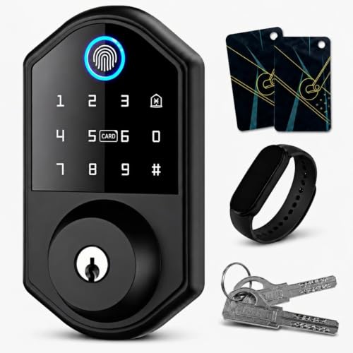 Fd001 Fingerprint Door Lock,Keyless Entry Deadbolt Lockwith Touchscreen Keypad,Auto Lock,Smart Locks for Front Door,with 2 Keys 2 Ic Cards,Easy Installation,Matte Black