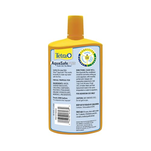 Tetra AquaSafe Plus Water Conditioner & Dechlorinator For Aquarium, 33.8 oz | Treats 2X the Water as Standard AquaSafe, Makes Tap Water Safe, Reduces Fish Stress, Removes Chlorine, Use Monthly - size: 33.8-Ounce