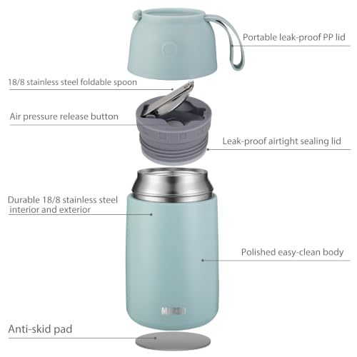 MAXSO 2 Pack Soup Thermo for Hot & Cold Food for Kids Adults, Vacuum Insulated Food Jar Thermal Lunch Containers, Travel Food Flask with Spoon (24 oz,17 oz) (Sage) - color: Sage